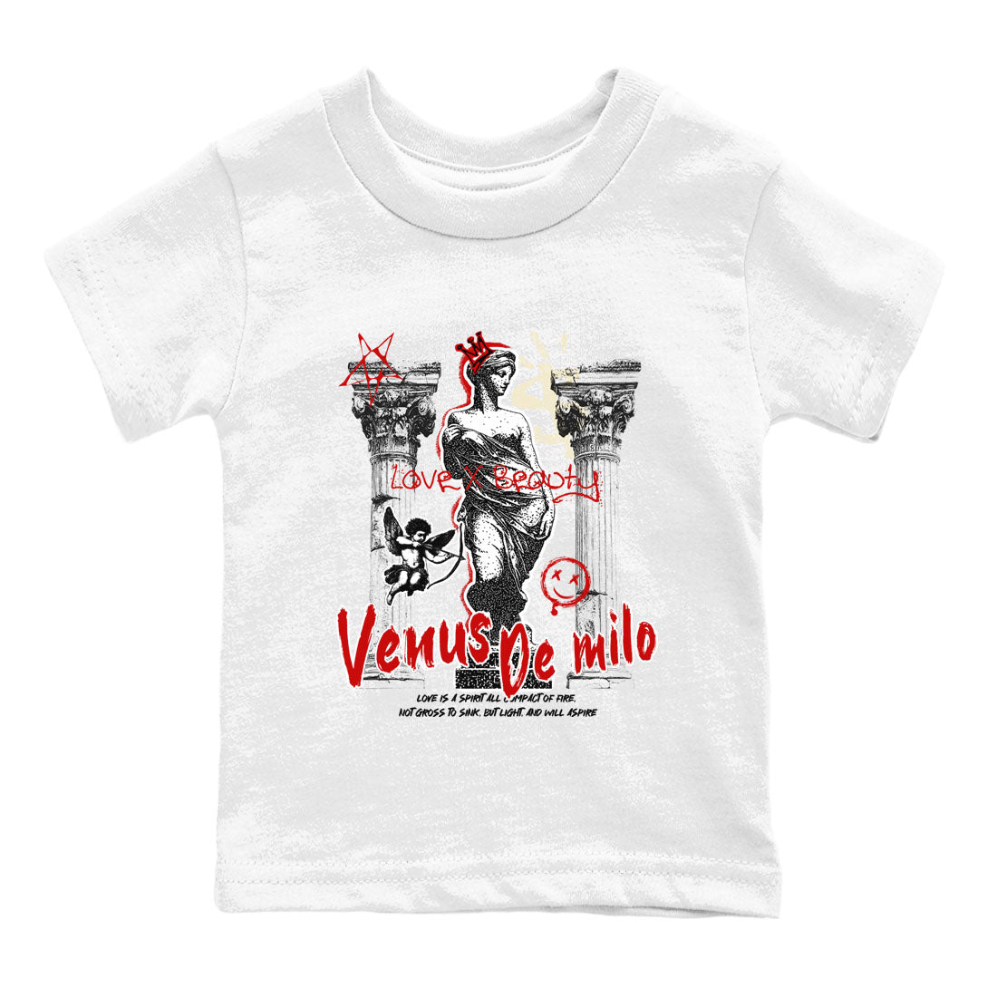 1s Black Toe Reimagined shirts to match jordans Venus De Milo best t shirts to wear with jordans AJ1 High OG Black Toe Reimagined match shoes to clothes SNRT Sneaker Tees Youth Baby White 2 tee