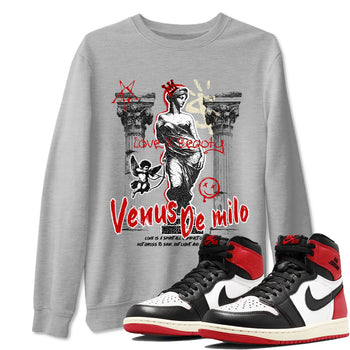1s Black Toe Reimagined shirts to match jordans Venus De Milo best t shirts to wear with jordans AJ1 High OG Black Toe Reimagined match shoes to clothes SNRT Sneaker Tees unisex cotton Heather Grey 1 shirts