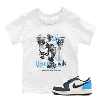 1s Obsidian shirts to match jordans Venus De Milo shirts to match Jordans AJ1 Retro Low OG Obsidian match shoes to clothes SNRT Sneaker Tees Youth Baby White 1 tee