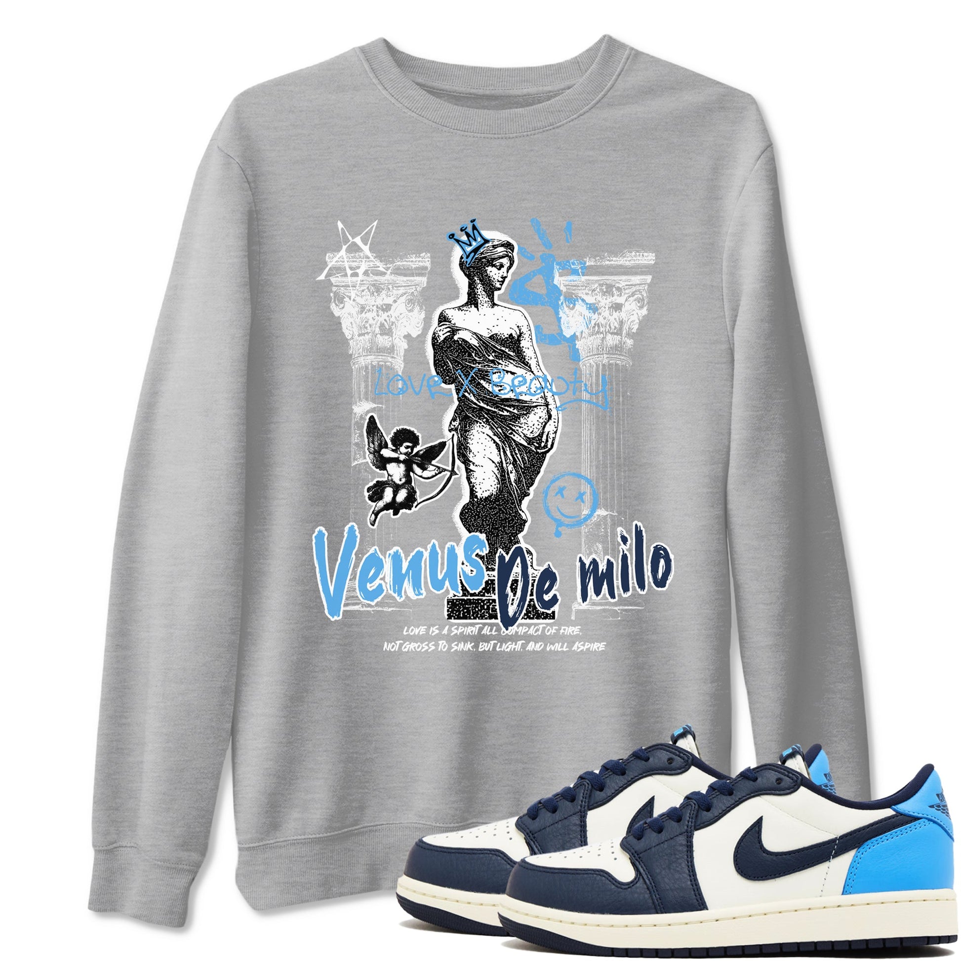 1s Obsidian shirts to match jordans Venus De Milo shirts to match Jordans AJ1 Retro Low OG Obsidian match shoes to clothes SNRT Sneaker Tees unisex cotton Heather Grey 1 shirts