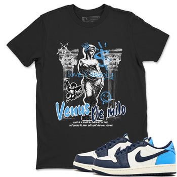 1s Obsidian shirts to match jordans Venus De Milo shirts to match Jordans AJ1 Retro Low OG Obsidian match shoes to clothes SNRT Sneaker Tees unisex cotton Black 1 shirts