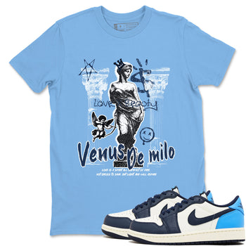 1s Obsidian shirts to match jordans Venus De Milo shirts to match Jordans AJ1 Retro Low OG Obsidian match shoes to clothes SNRT Sneaker Tees unisex cotton Carolina Blue 1 shirts