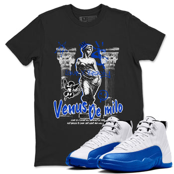 12s Blueberry shirts to match jordans Venus De Milo best t shirts to wear with jordans Air Jordan 12 Retro Blueberry match shoes to clothes SNRT Sneaker Tees unisex cotton Black 1 shirts