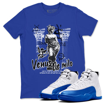 12s Blueberry shirts to match jordans Venus De Milo best t shirts to wear with jordans Air Jordan 12 Retro Blueberry match shoes to clothes SNRT Sneaker Tees unisex cotton Royal Blue 1 shirts
