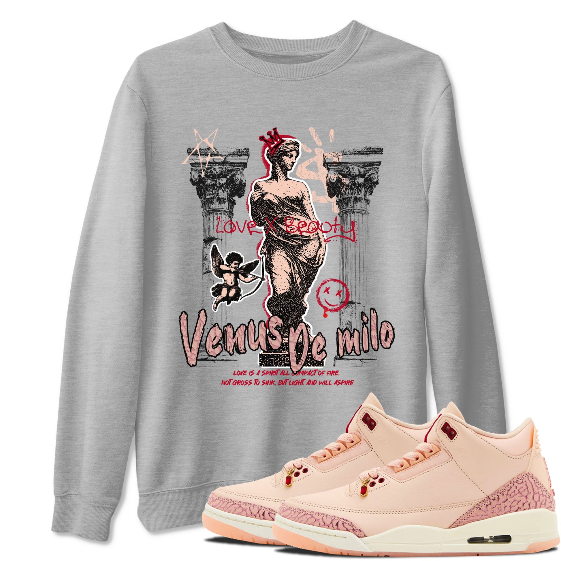 3s Valentines Day shirts to match jordans Venus De Milo best t shirts to wear with jordans Air Jordan 3 Valentines Day match shoes to clothes SNRT Sneaker Tees unisex cotton Heather Grey 1 shirts