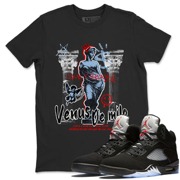 5s Black Metallic Reimagined shirts to match jordans Venus De Milo best t shirts to wear with jordans AJ5 Retro OG Reimagined match shoes to clothes SNRT Sneaker Tees unisex cotton Black 1 shirts