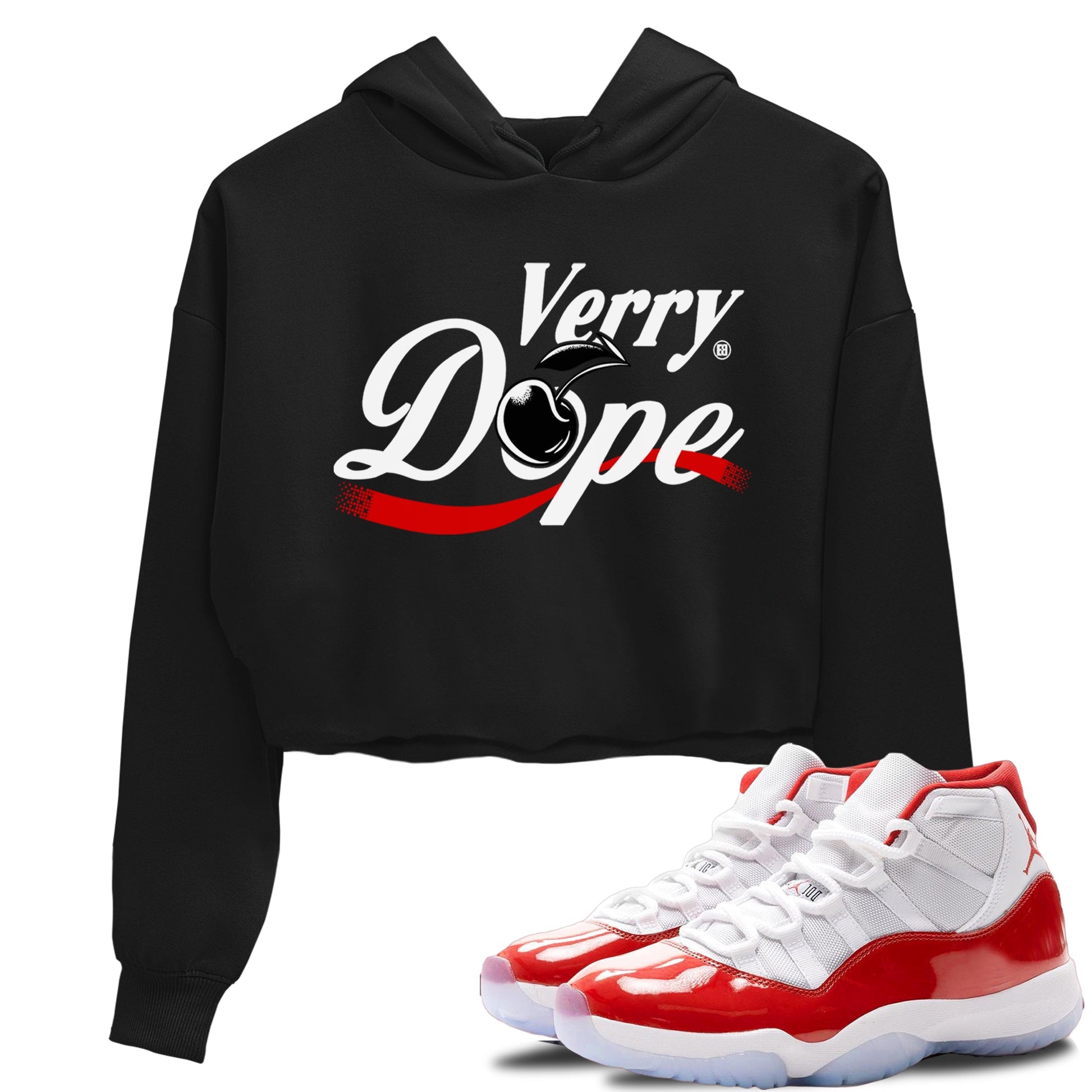 11s Cherry shirts to match jordans Verry Dope sneaker match tees Air Jordan 11 Retro Cherry match shoes to clothes SNRT Sneaker Tees unisex cotton Black 1 crop tee