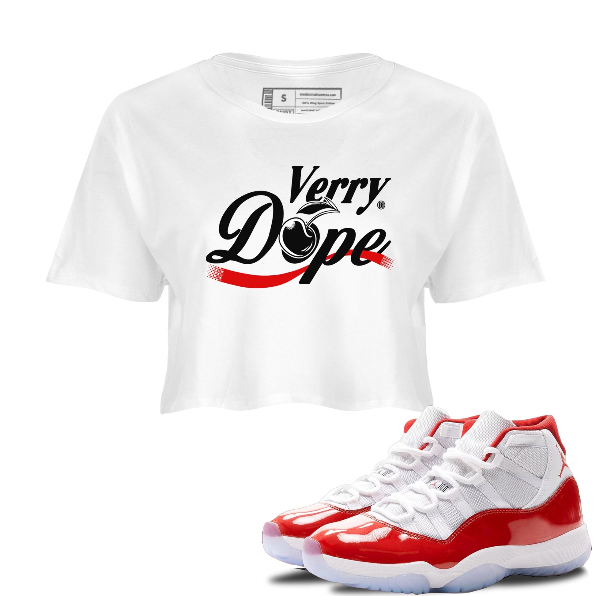11s Cherry shirts to match jordans Verry Dope sneaker match tees Air Jordan 11 Retro Cherry match shoes to clothes SNRT Sneaker Tees unisex cotton White 1 crop tee