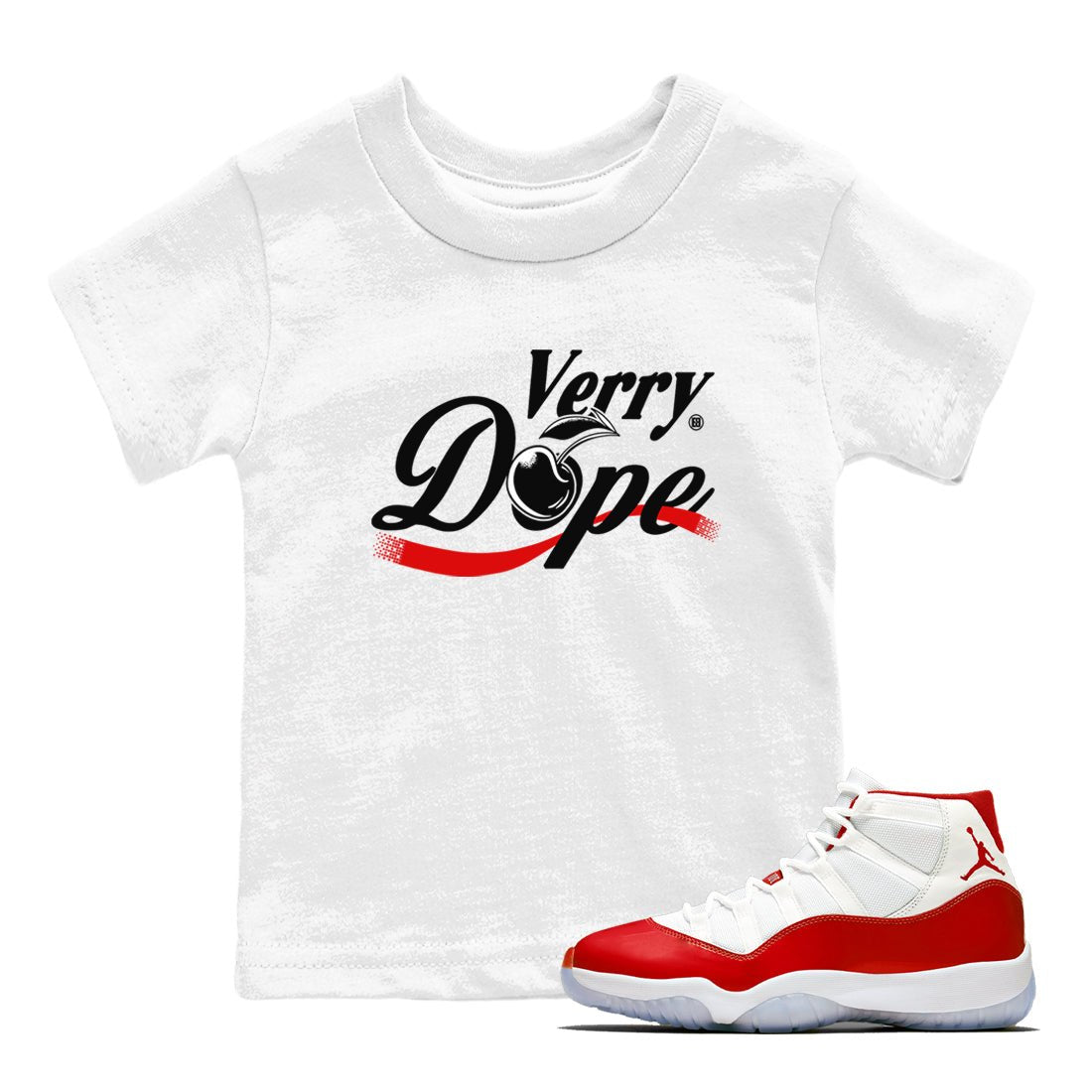 11s Cherry shirts to match jordans Verry Dope sneaker match tees Air Jordan 11 Retro Cherry match shoes to clothes SNRT Sneaker Tees Youth Baby White 1 tee