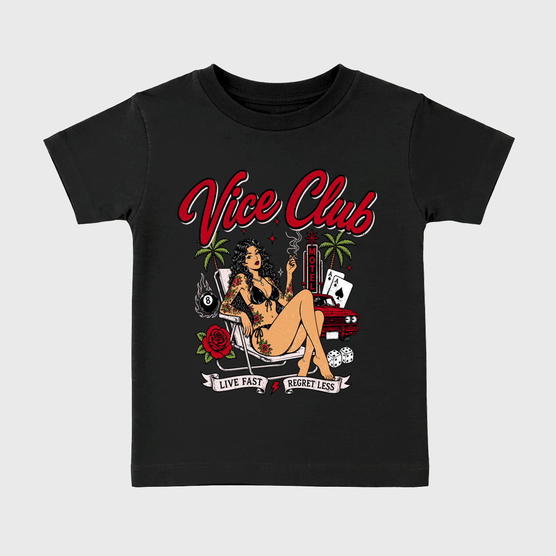 Vice Club Baby & Kids Graphic T-Shirt featuring original artwork designed to match the Air Jordan 1 Nails and Grails. Black 2 Kids Graphic Tee.