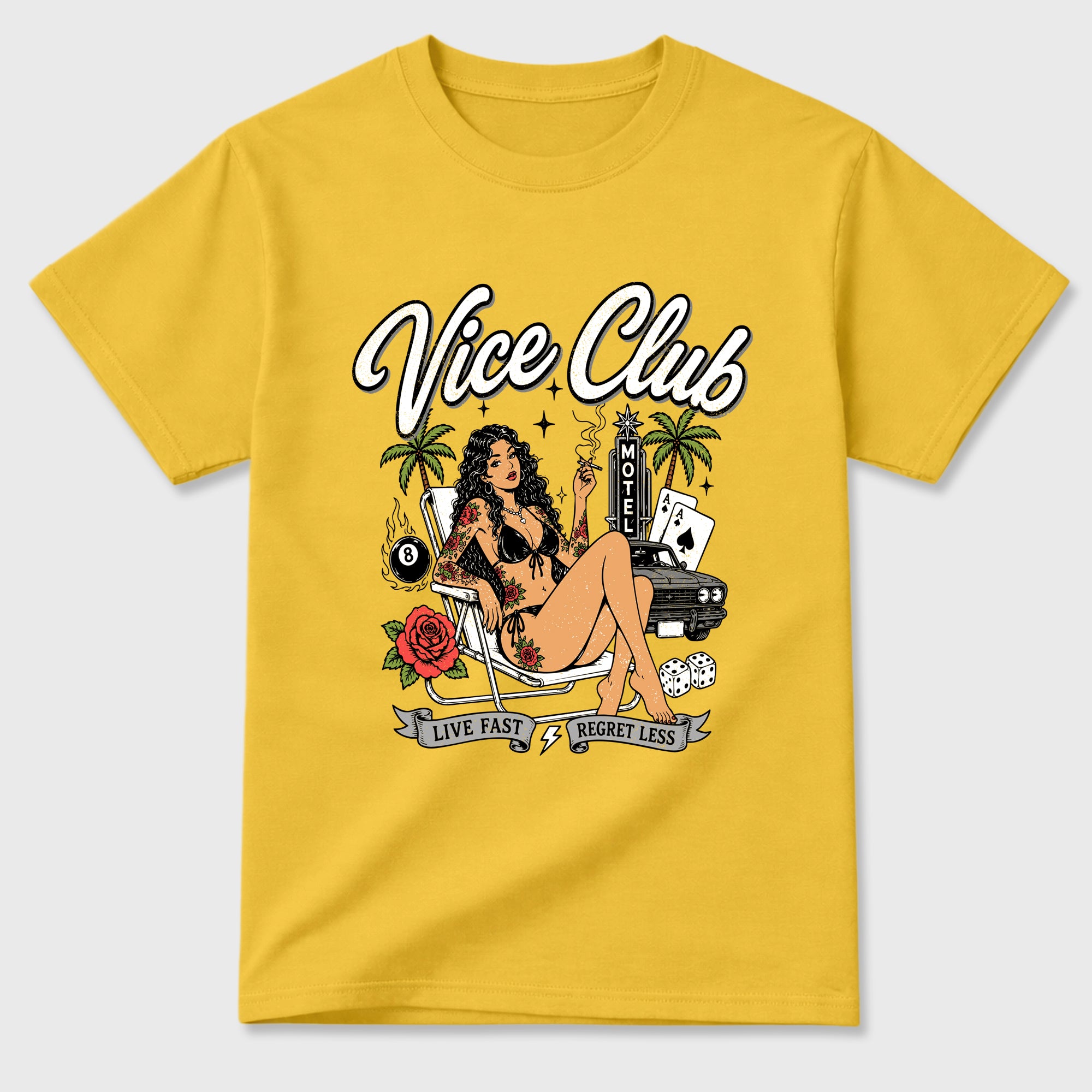 Vice Club Graphic T-Shirt featuring original streetwear artwork designed to match the Air Jordan 4 Tour Yellow. Daisy 2 Graphic T-Shirt.