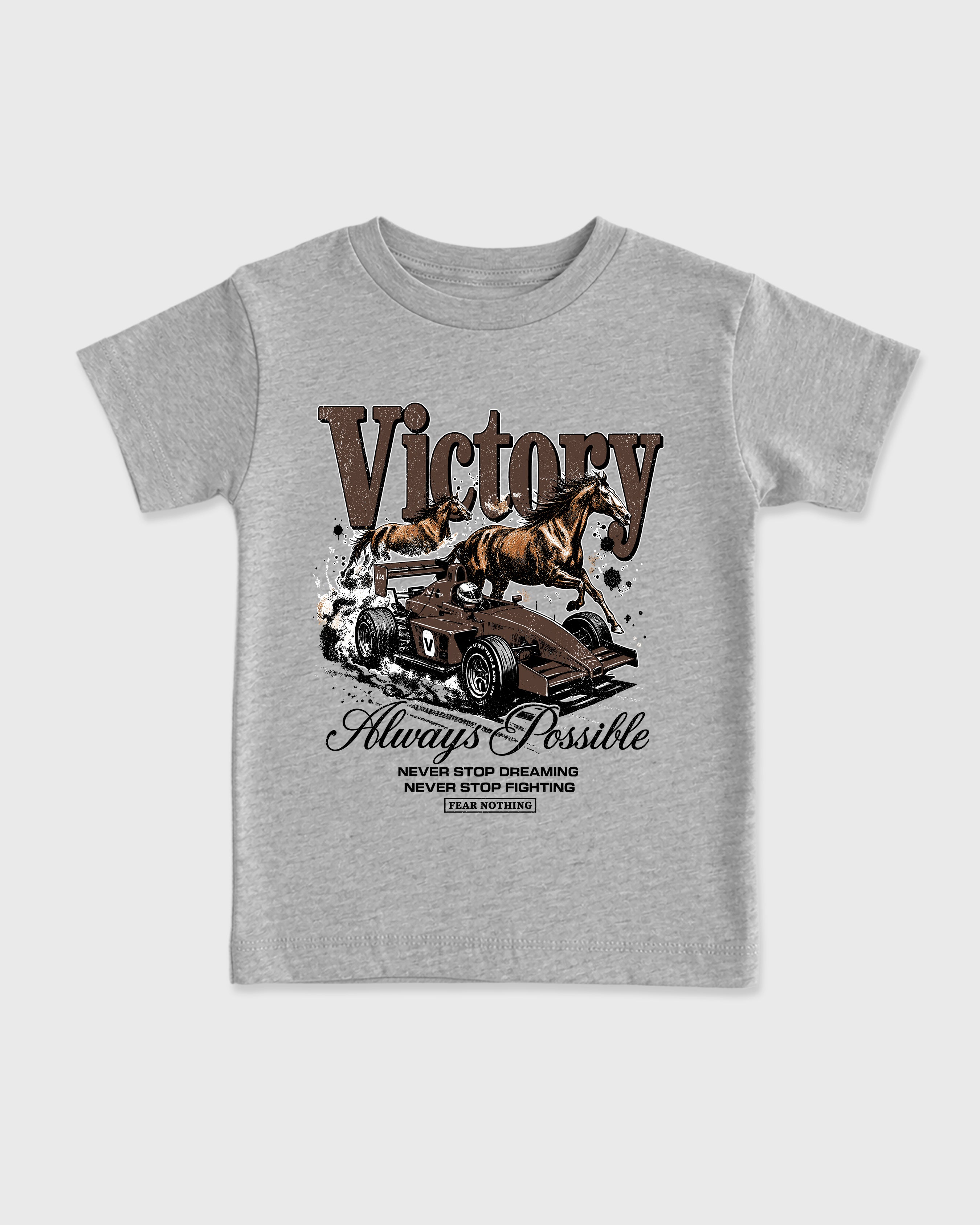 Victory Baby & Kids Graphic T-Shirt featuring original artwork designed to match the Air Jordan 12 Fireside. Heather Grey 2 Kids Graphic Tee.