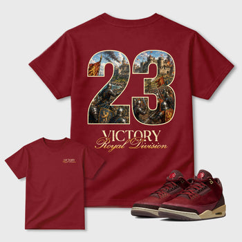 Victory Graphic T-Shirt sneaker match tee designed for the Air Jordan 3 Bin 23 sneakers, featuring coordinated color options for a perfect streetwear match. Cardinal shirt.