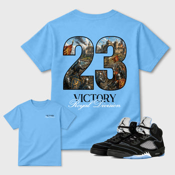 Victory Graphic T-Shirt sneaker match tee designed for the 5s Black Carolina, featuring coordinated color options for a perfect streetwear match. Carolina Blue shirt.