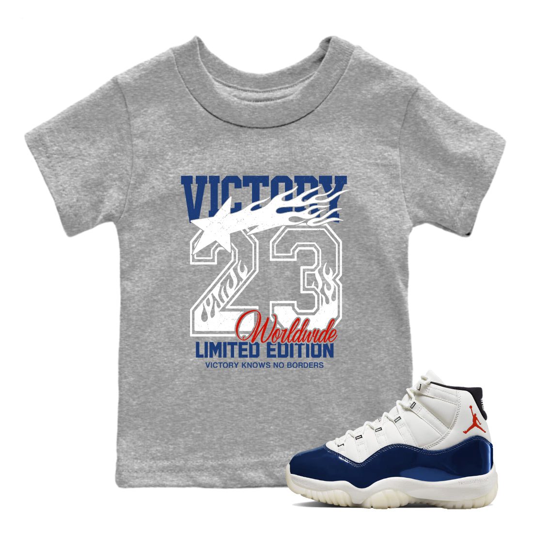 Sneaker match tees – Sneaker Tees To Match Air Jordan 11 Rare Air Shoes – Victory Knows No Borders Kids T-Shirt Heather Grey 1