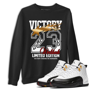 Sneaker match tees – Sneaker Tees To Match Air Jordan 12 Taxi Shoes – Victory Knows No Borders Tee Black 1