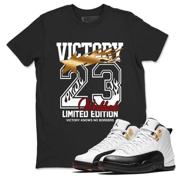 Sneaker match tees – Sneaker Tees To Match Air Jordan 12 Taxi Shoes – Victory Knows No Borders Tee Black 1