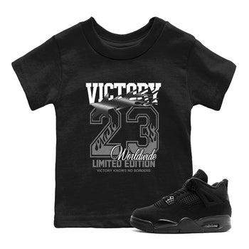 Sneaker match tees – Sneaker Tees To Match Air Jordan 4 Black Cat Shoes – Victory Knows No Borders Kids T-Shirt Black 1