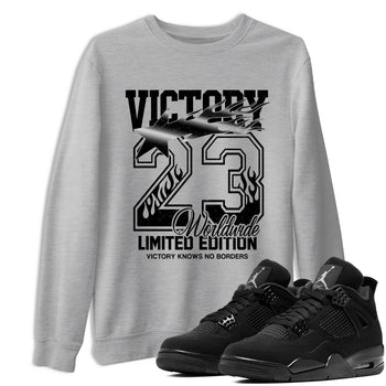 Sneaker match tees – Sneaker Tees To Match Air Jordan 4 Black Cat Shoes – Victory Knows No Borders Tee Heather Grey 1