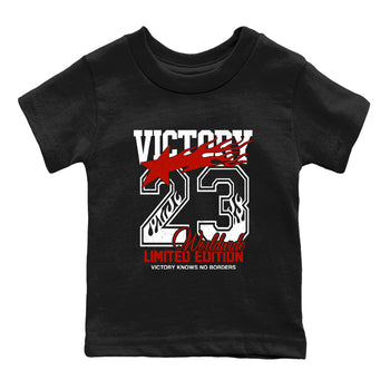 Sneaker match tees – Sneaker Tees To Match Air Jordan 5 Fire Red Shoes – Victory Knows No Borders Kids T-Shirt Black 2