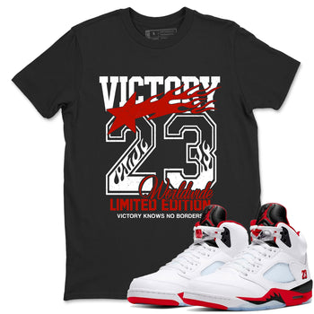 Sneaker match tees – Sneaker Tees To Match Air Jordan 5 Fire Red Shoes – Victory Knows No Borders Tee Black 1