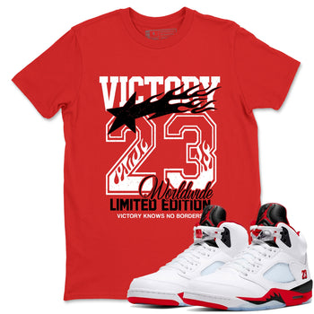 Sneaker match tees – Sneaker Tees To Match Air Jordan 5 Fire Red Shoes – Victory Knows No Borders Tee Red 1