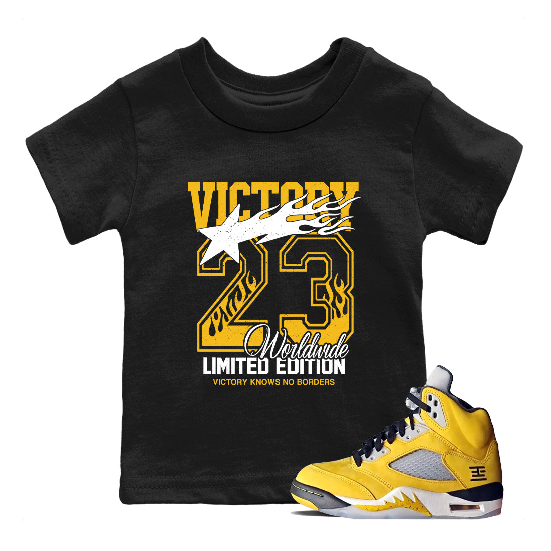 Sneaker match tees – Sneaker Tees To Match Air Jordan 5 Tokyo Shoes – Victory Knows No Borders Kids T-Shirt Black 1