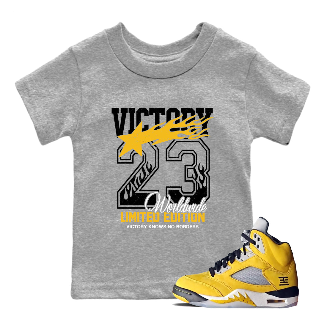 Sneaker match tees – Sneaker Tees To Match Air Jordan 5 Tokyo Shoes – Victory Knows No Borders Kids T-Shirt Heather Grey 1