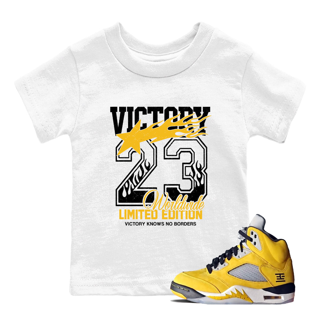 Sneaker match tees – Sneaker Tees To Match Air Jordan 5 Tokyo Shoes – Victory Knows No Borders Kids T-Shirt White 1