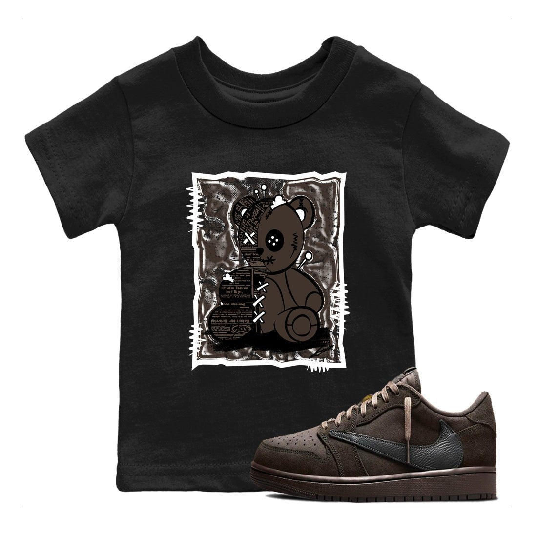 1s Travis Scott Velvet Brown shirts to match jordans Vintage Bear best t shirts to wear with jordans Travis Scott x Air Jordan 1 Low OG Velvet Brown match shoes to clothes SNRT Sneaker Tees Youth Baby Black 1 tee