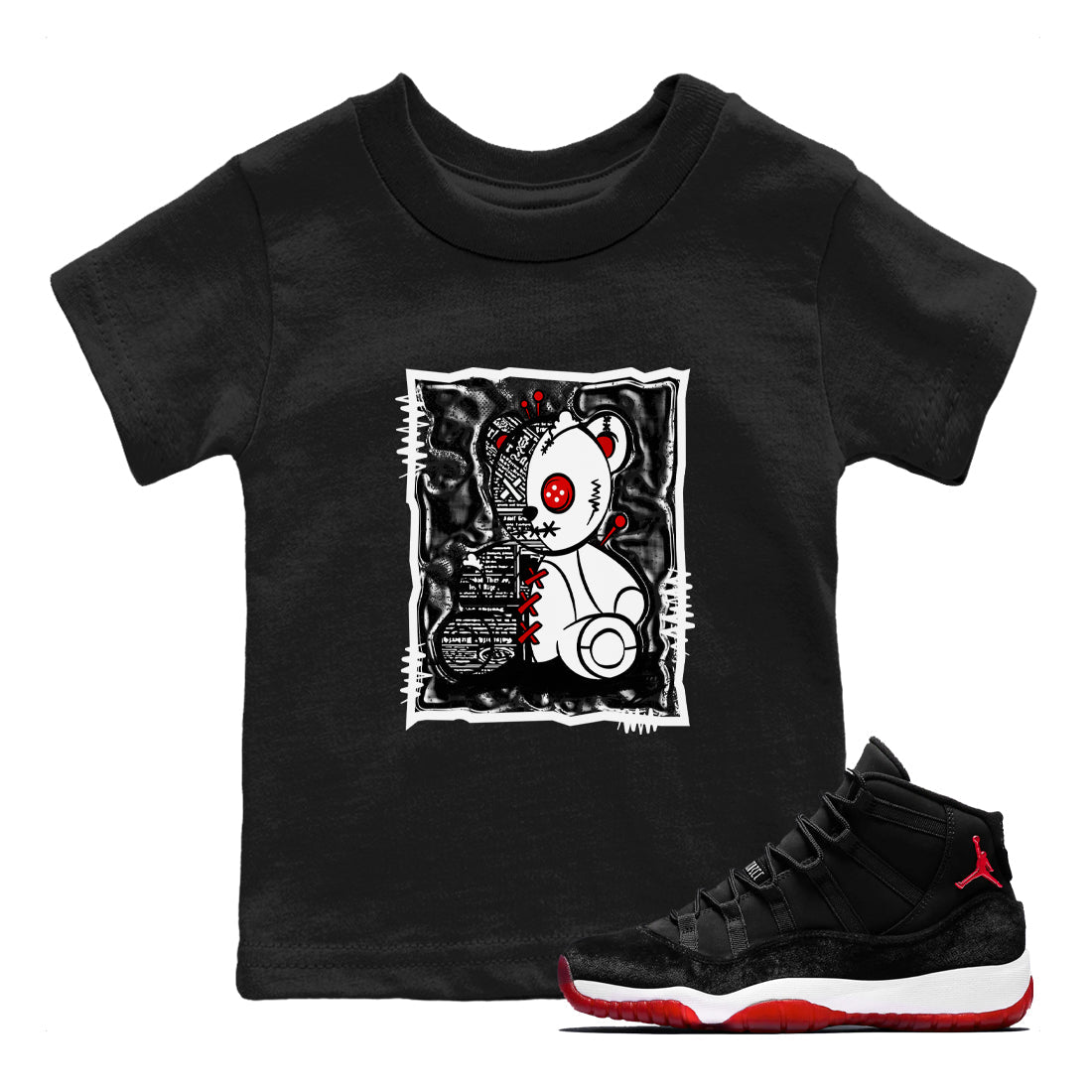 11s Bred Velvet shirts to match jordans Vintage Bear sneaker match tees Air Jordan 11 Bred Velvet SNRT Sneaker Release Tees Youth Baby Black 1 crew neck shirts