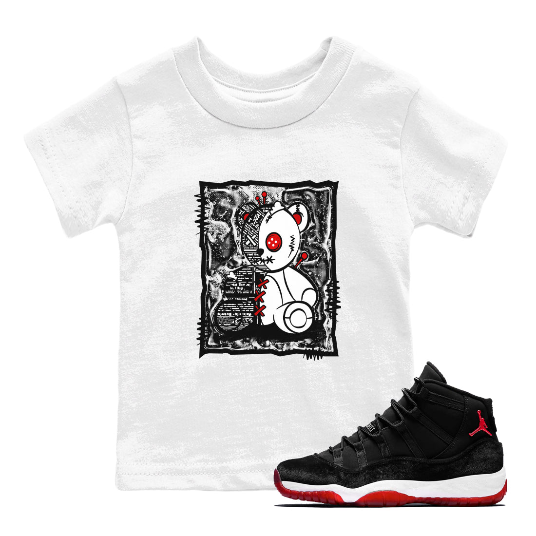 11s Bred Velvet shirts to match jordans Vintage Bear sneaker match tees Air Jordan 11 Bred Velvet SNRT Sneaker Release Tees Youth Baby White 1 crew neck shirts