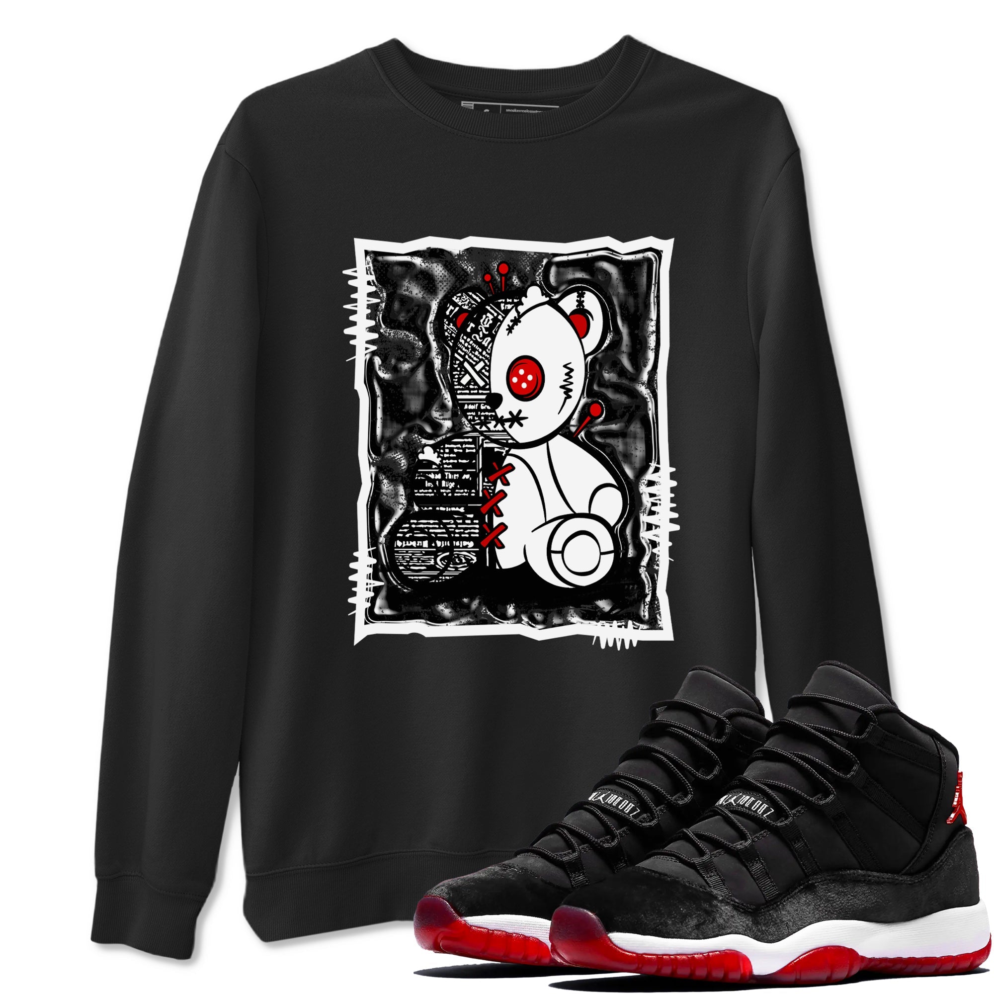 11s Bred Velvet shirts to match jordans Vintage Bear sneaker match tees Air Jordan 11 Bred Velvet SNRT Sneaker Release Tees unisex cotton Black 1 crew neck shirts