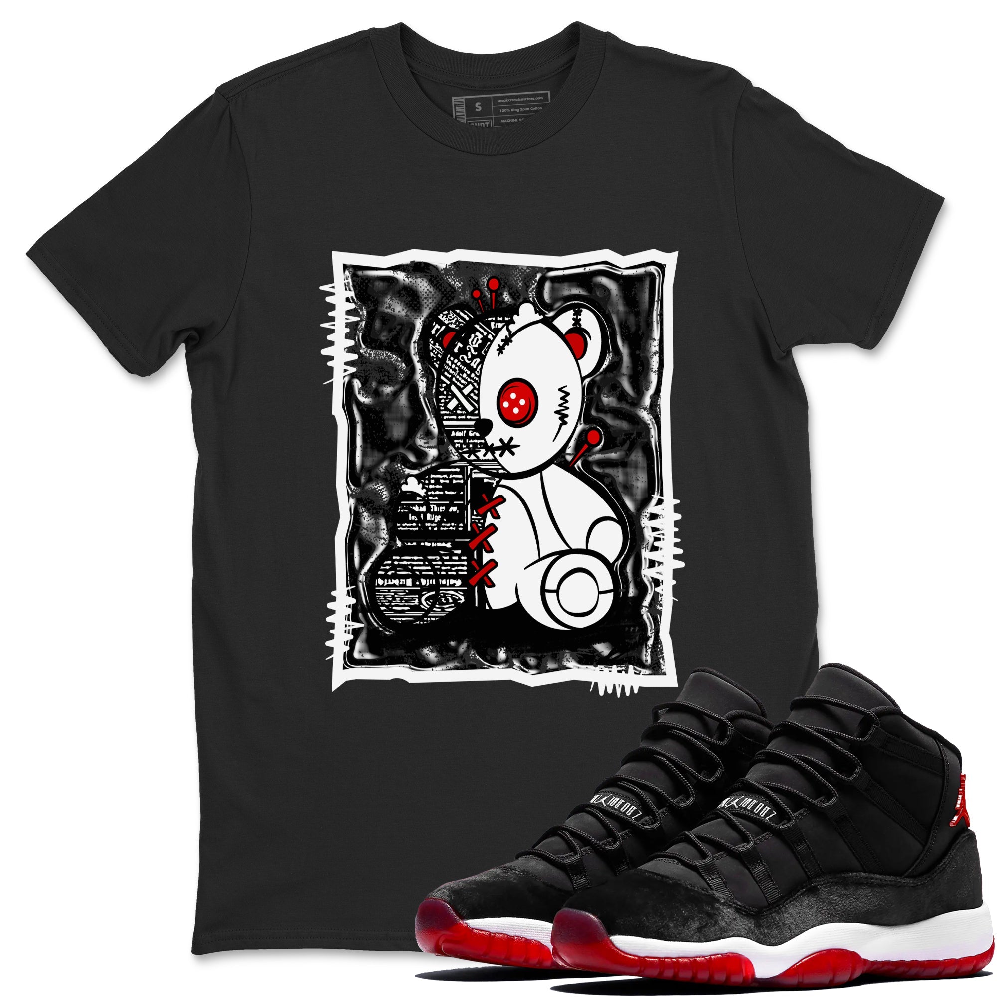 11s Bred Velvet shirts to match jordans Vintage Bear sneaker match tees Air Jordan 11 Bred Velvet SNRT Sneaker Release Tees unisex cotton Black 1 crew neck shirts