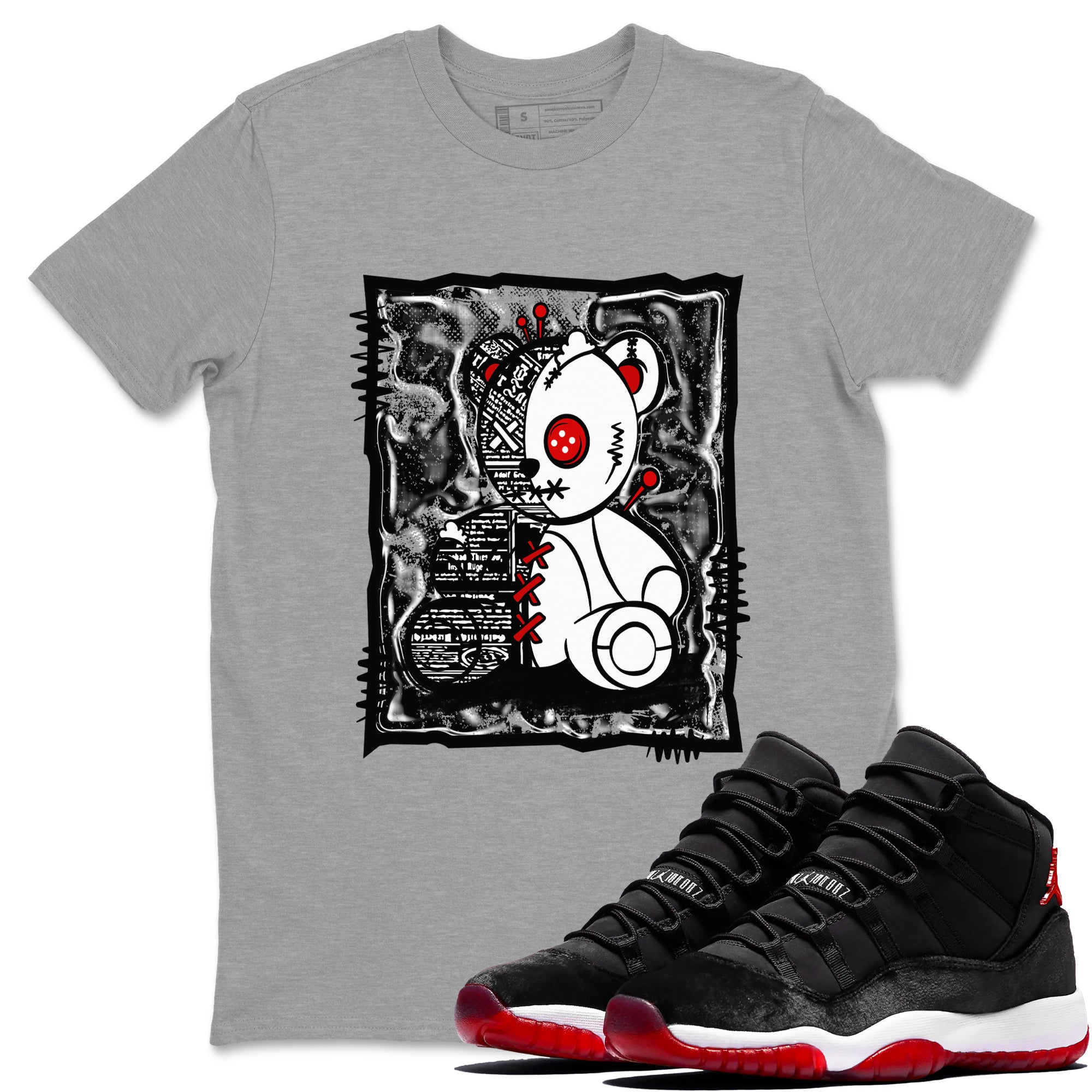 11s Bred Velvet shirts to match jordans Vintage Bear sneaker match tees Air Jordan 11 Bred Velvet SNRT Sneaker Release Tees unisex cotton Heather Grey 1 crew neck shirts