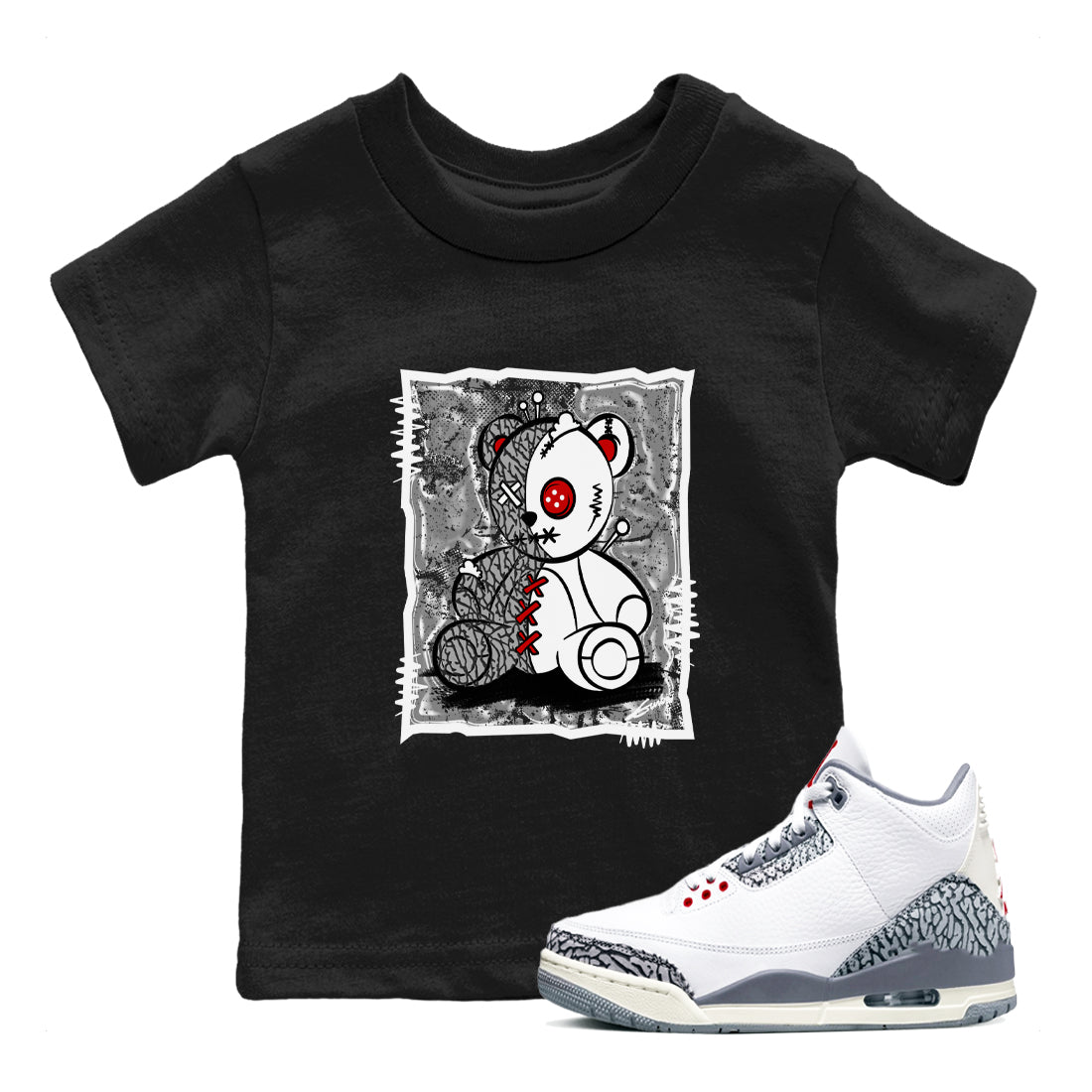 3s Cement Grey shirts to match jordans Vintage Bear sneaker match tees Air Jordan 3 Cement Grey SNRT Sneaker Release Tees Youth Baby Black 1 crew neck shirts