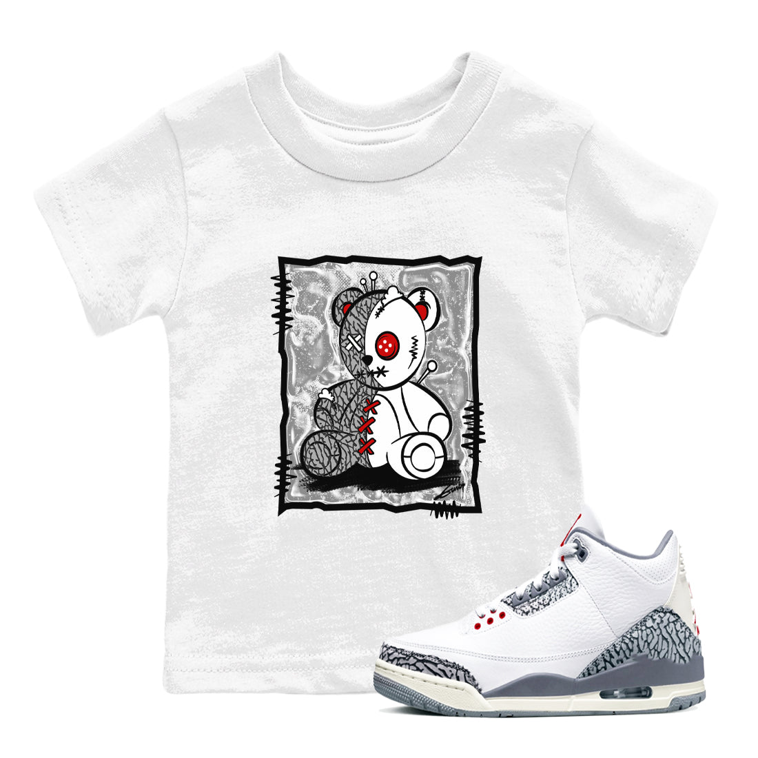 3s Cement Grey shirts to match jordans Vintage Bear sneaker match tees Air Jordan 3 Cement Grey SNRT Sneaker Release Tees Youth Baby White 1 crew neck shirts
