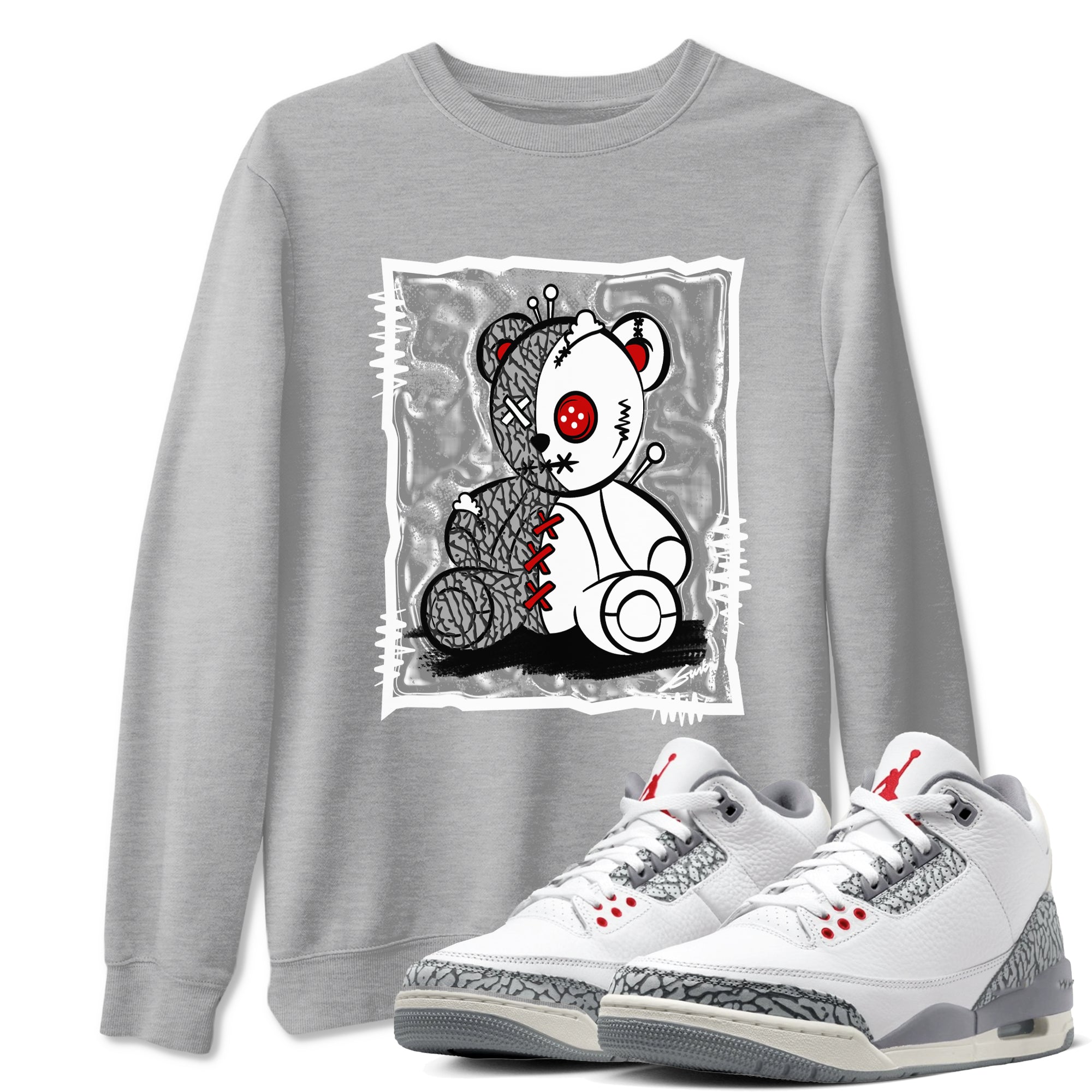 3s Cement Grey shirts to match jordans Vintage Bear sneaker match tees Air Jordan 3 Cement Grey SNRT Sneaker Release Tees unisex cotton Heather Grey 1 crew neck shirts