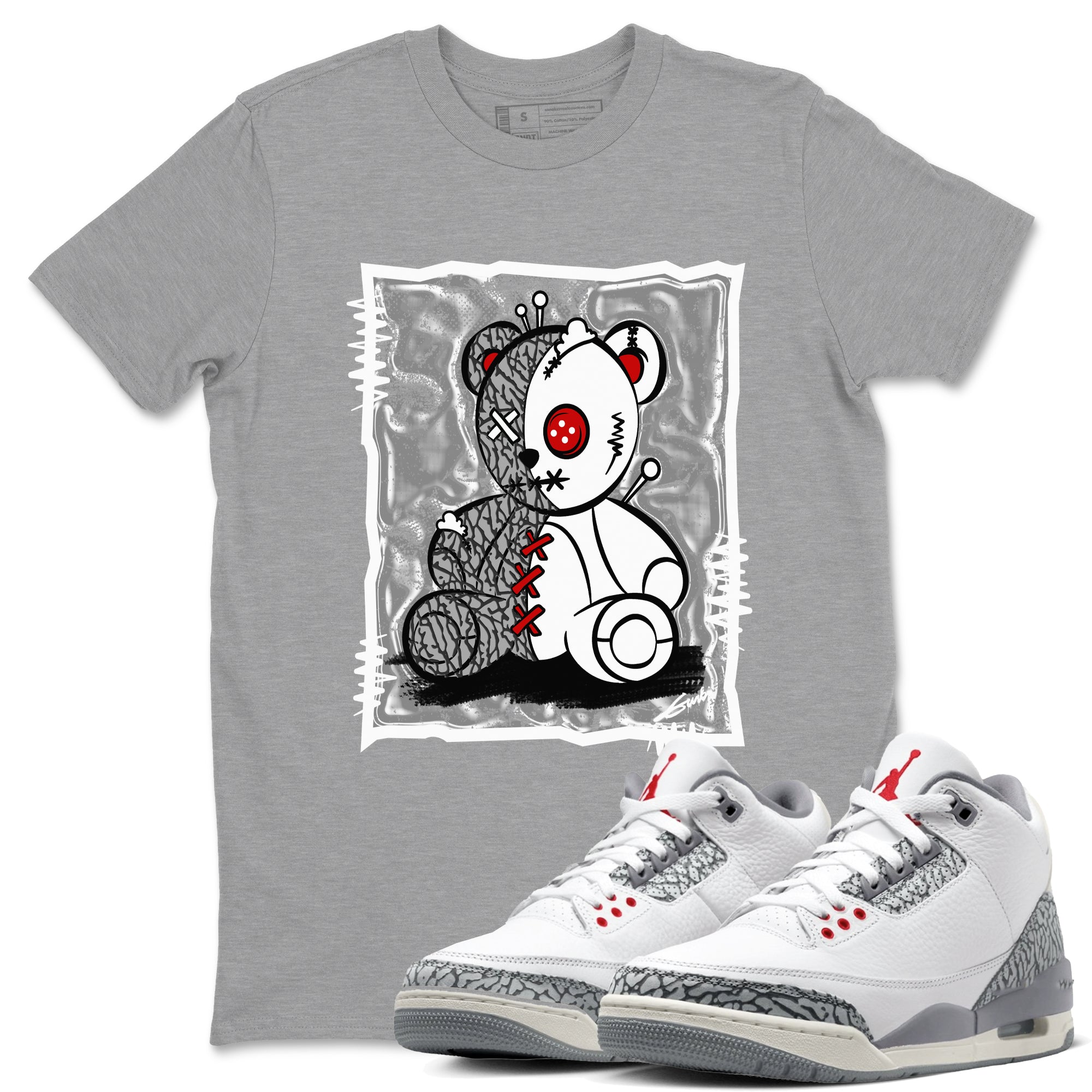 3s Cement Grey shirts to match jordans Vintage Bear sneaker match tees Air Jordan 3 Cement Grey SNRT Sneaker Release Tees unisex cotton Heather Grey 1 crew neck shirts