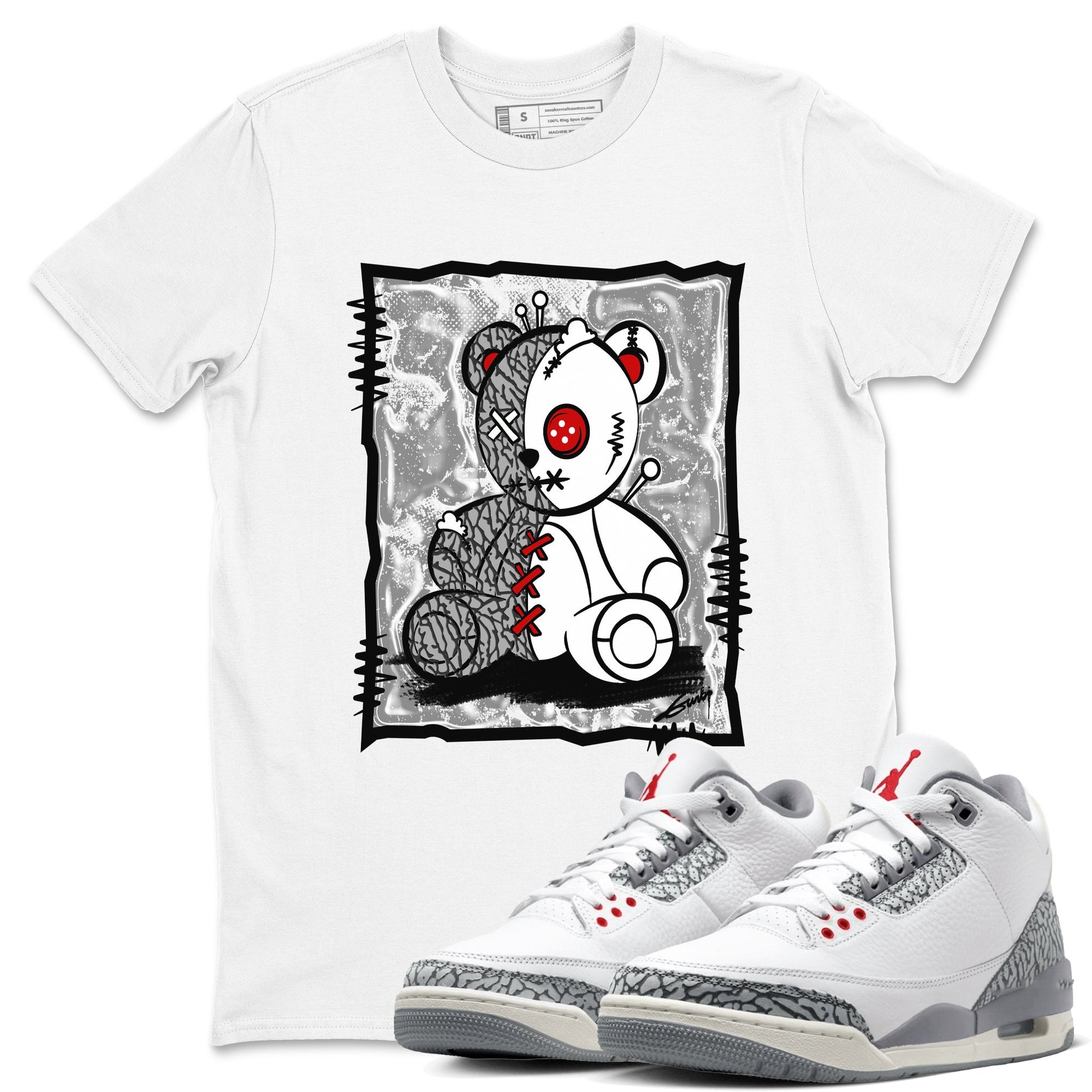 3s Cement Grey shirts to match jordans Vintage Bear sneaker match tees Air Jordan 3 Cement Grey SNRT Sneaker Release Tees unisex cotton White 1 crew neck shirts
