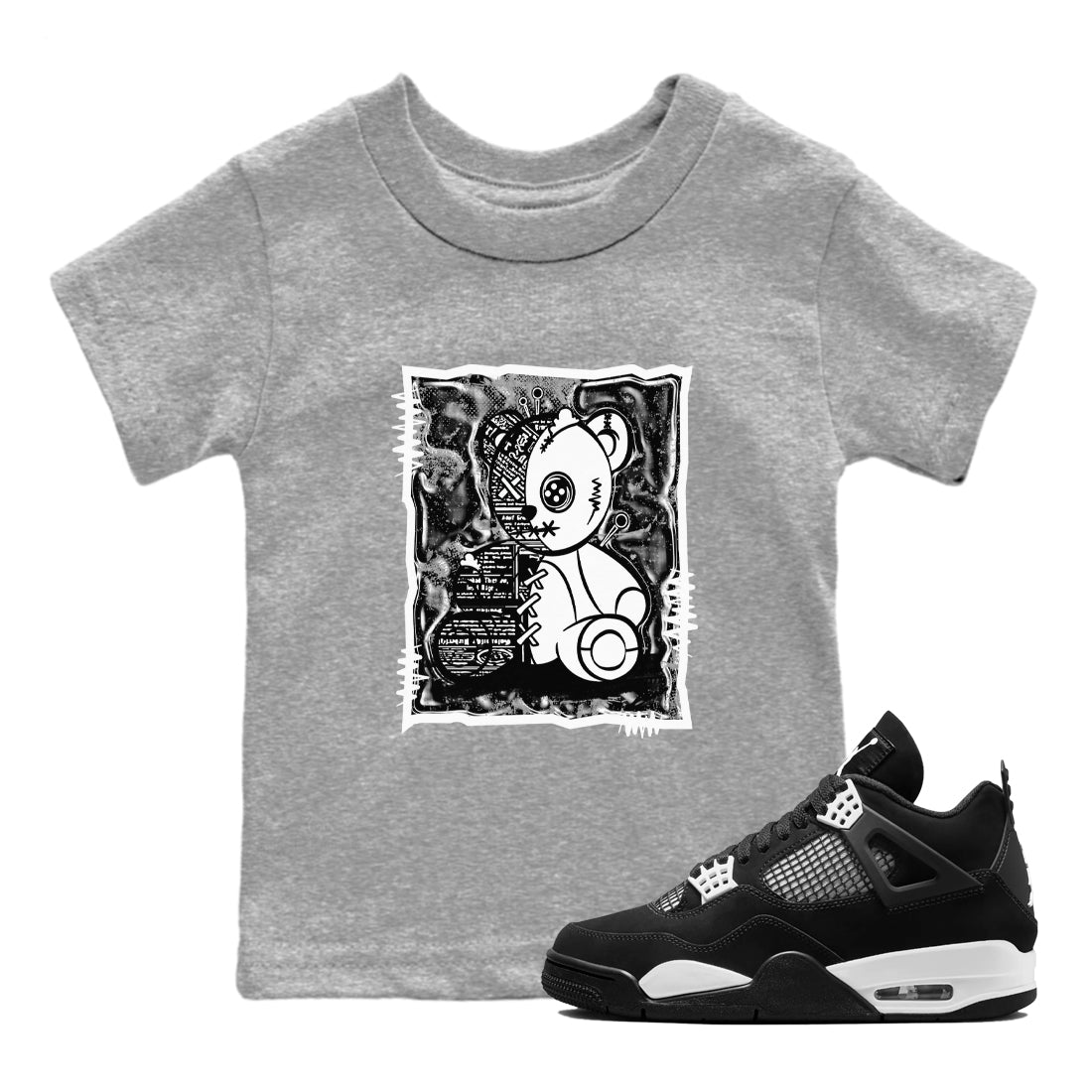 4s White Thunder shirts to match jordans Vintage Bear sneaker match tees Air Jordan 4 White Thunder SNRT Sneaker Release Tees Youth Baby Heather Grey 1 crew neck shirts