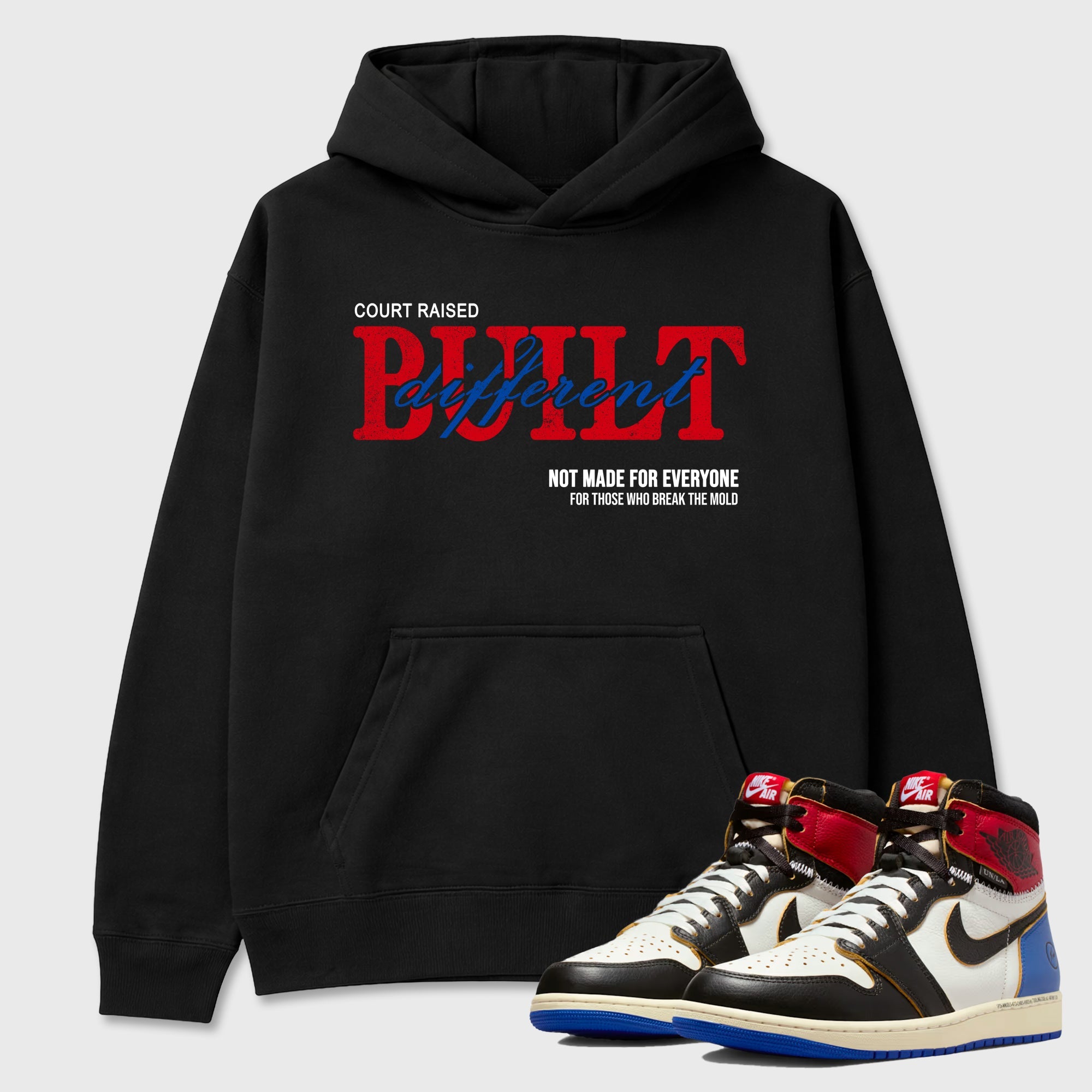 Sneaker match tees – Sneaker Tees To Match Air Jordan 1 Union x Fragment Shoes – Vintage Built Different Tee Black 1