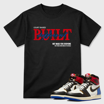 Sneaker match tees – Sneaker Tees To Match Air Jordan 1 Union x Fragment Shoes – Vintage Built Different Tee Black 1