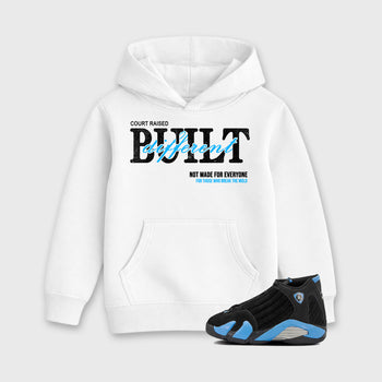 Sneaker match tees – Sneaker Tees To Match Air Jordan 14 University Blue Shoes – Vintage Built Different Kids T-Shirt White 1