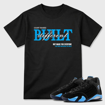 Sneaker match tees – Sneaker Tees To Match Air Jordan 14 University Blue Shoes – Vintage Built Different Tee Black 1