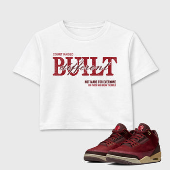 Vintage Built Different women’s crop tee designed to match the Air Jordan 3 Bin 23, featuring coordinated White 1 options for a perfect streetwear vibe.