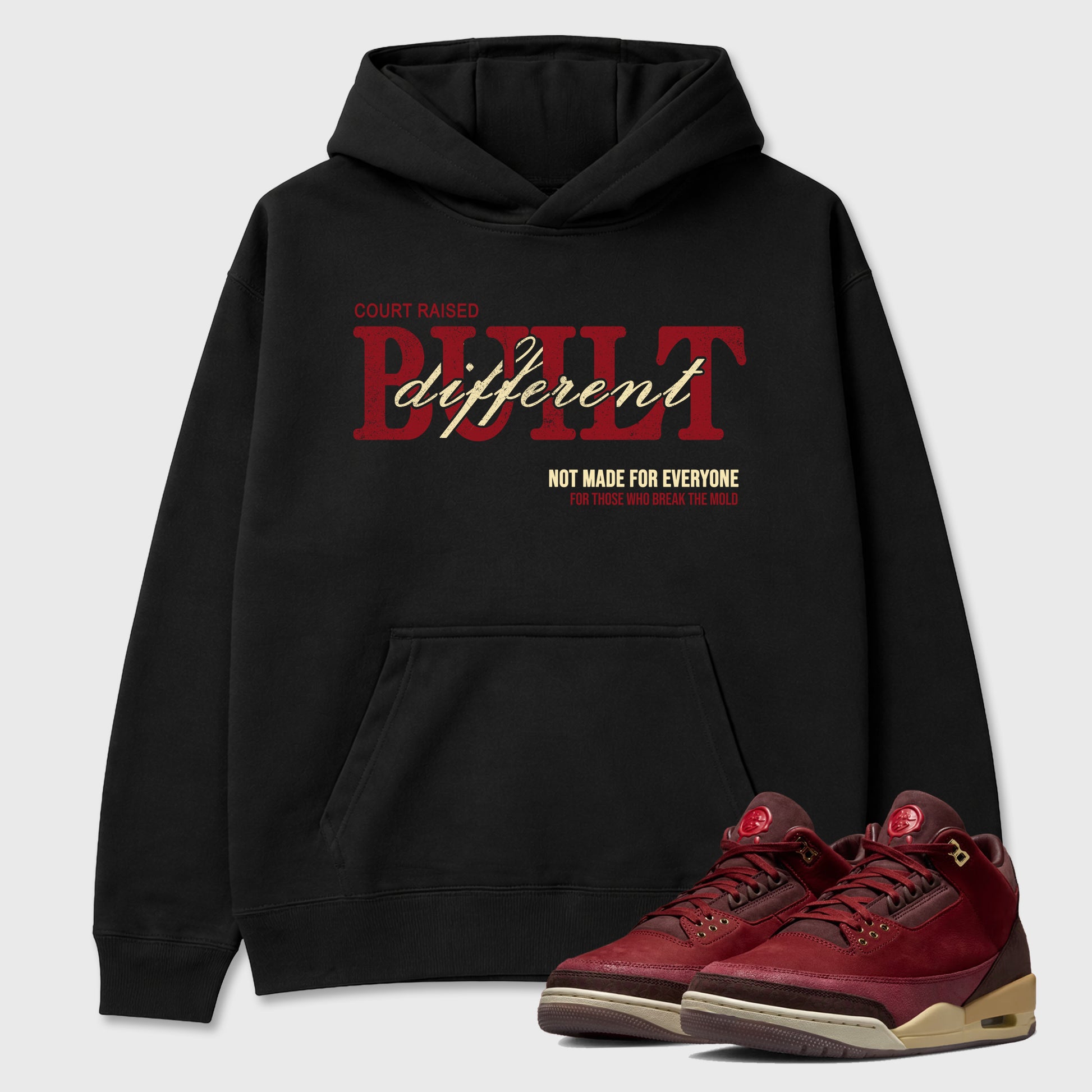 Vintage Built Different Graphic T-Shirt sneaker match tee designed for the Air Jordan 3 Bin 23, featuring coordinated color options for a perfect streetwear match. Black 1 shirt.