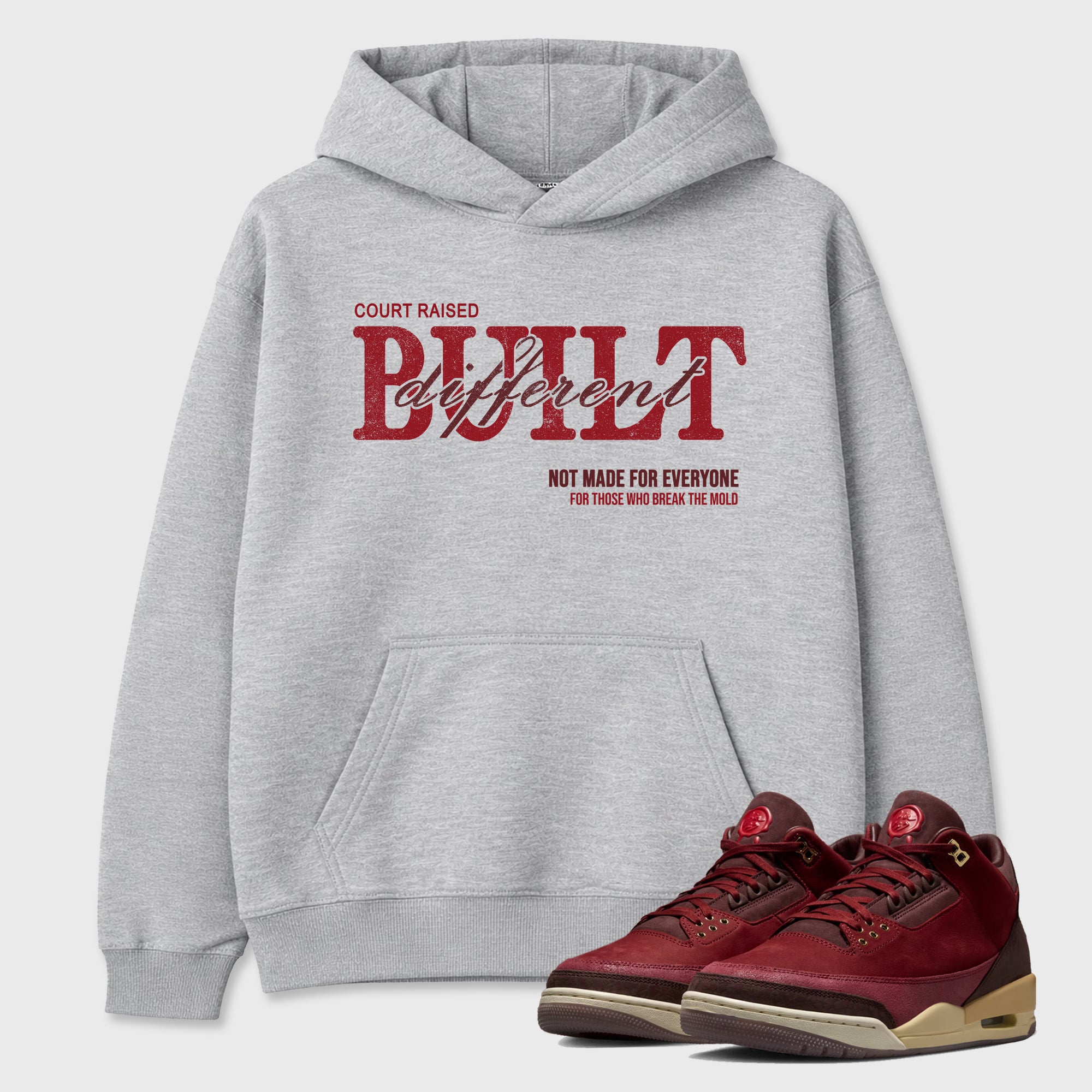 Vintage Built Different Graphic T-Shirt sneaker match tee designed for the Air Jordan 3 Bin 23, featuring coordinated color options for a perfect streetwear match. Heather Grey 1 shirt.