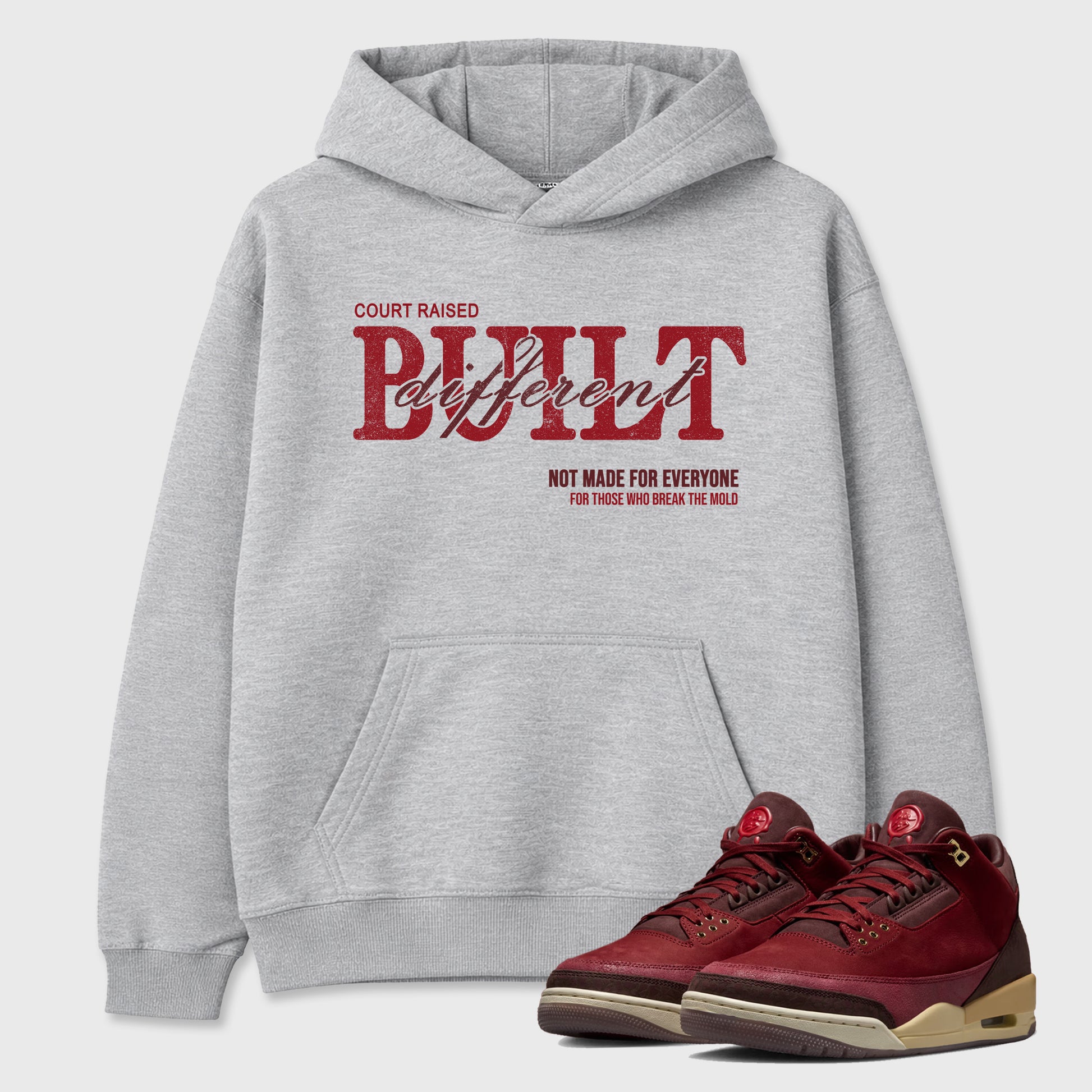 Vintage Built Different Graphic T-Shirt sneaker match tee designed for the Air Jordan 3 Bin 23, featuring coordinated color options for a perfect streetwear match. Heather Grey 1 shirt.