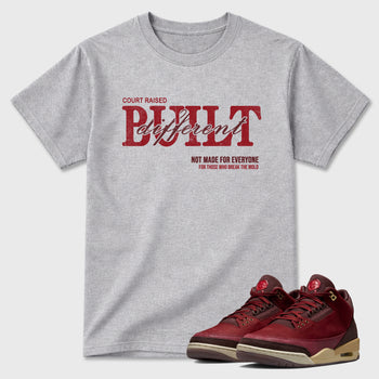 Vintage Built Different Graphic T-Shirt sneaker match tee designed for the Air Jordan 3 Bin 23, featuring coordinated color options for a perfect streetwear match. Heather Grey 1 shirt.